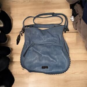 Jessica Simpson Slate Blue Studded Hobo Bag Gunmetal Moto Feather Charm